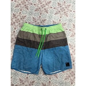Protest Mens Striped Board Shorts Blue Green Brown Swim Trunks Size Medium